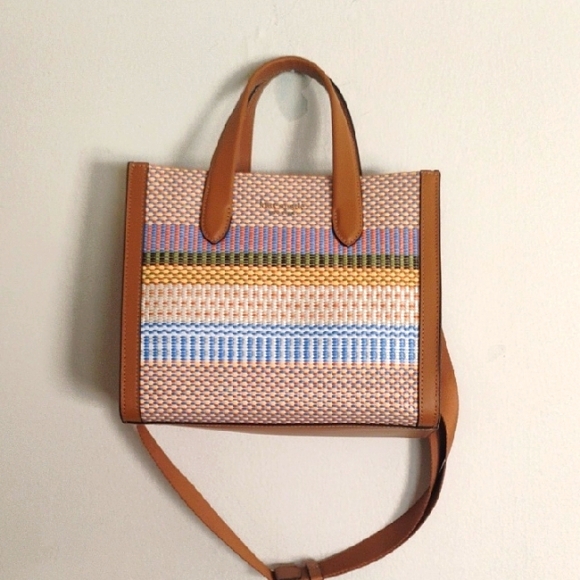 Kate Spade Woven Brown and Blue Bagwith Leather Accents - Picture 1 of 5